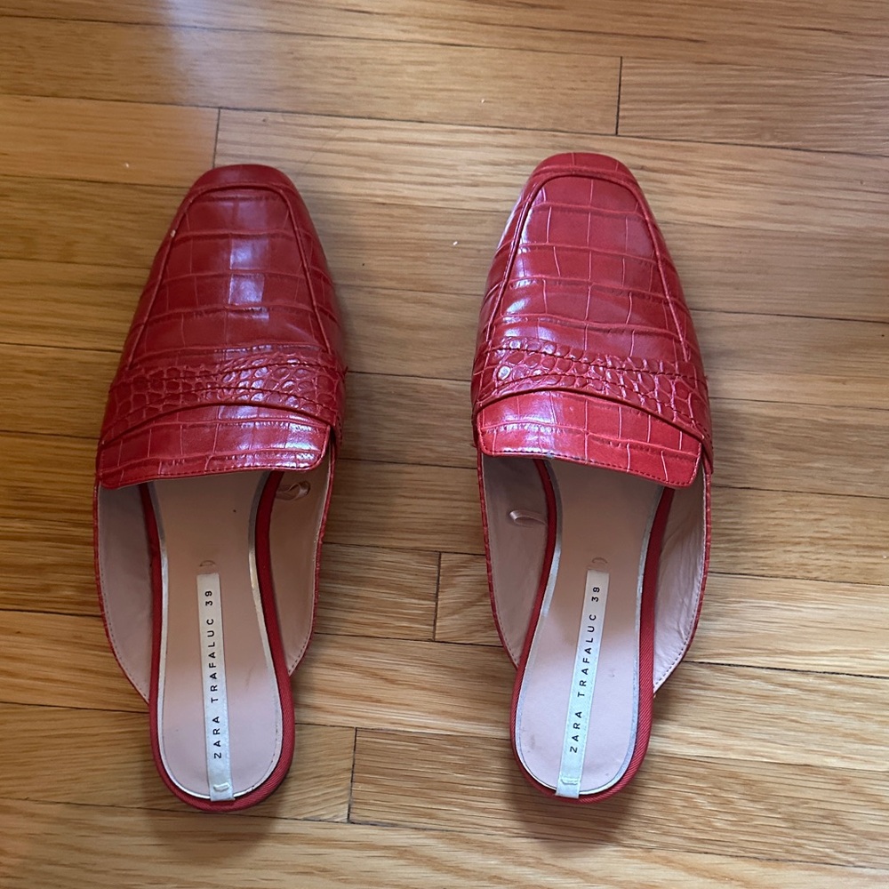 Zara Red Croc-Patterned Mules - image 1